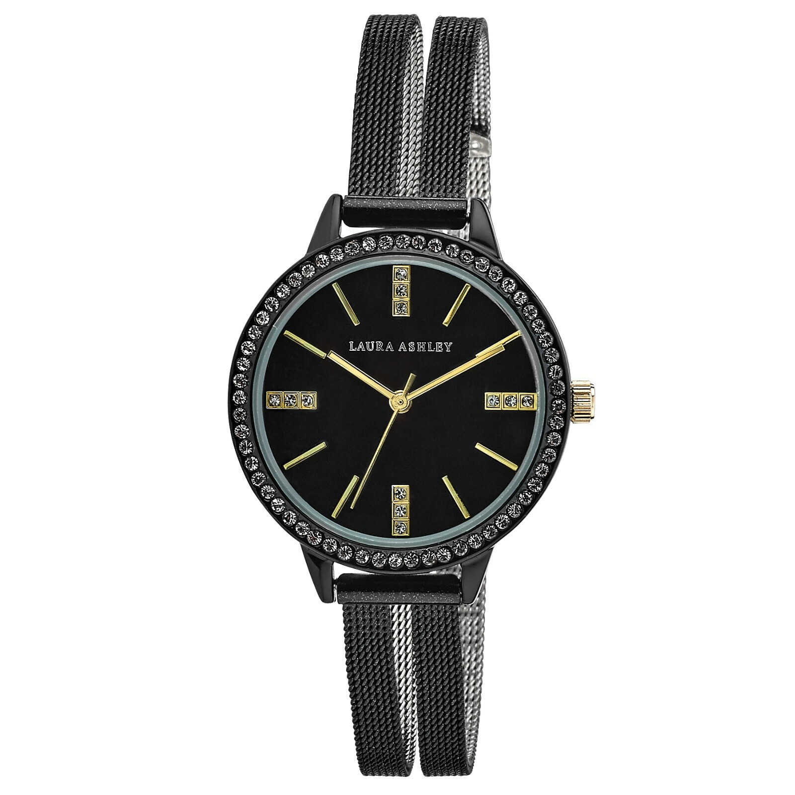 LAURA ASHLEY LAURA ASHLEY WOMENS 32MM CRYSTAL BEZEL SUNRAY DIAL SPLIT MESH BAND WATCH