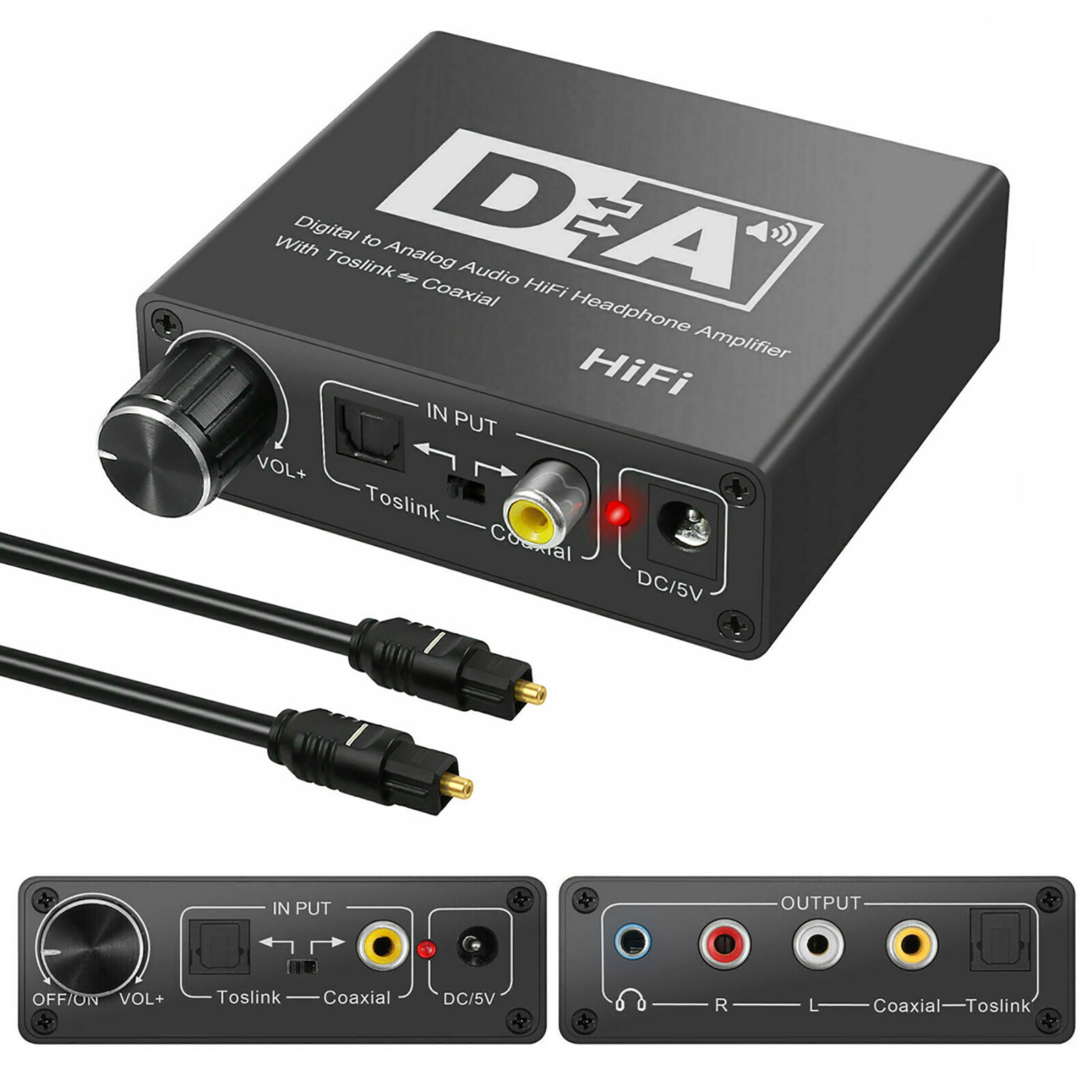 3.5mm Digital to Analog Audio Converter Adapter W/ Fiber Cab