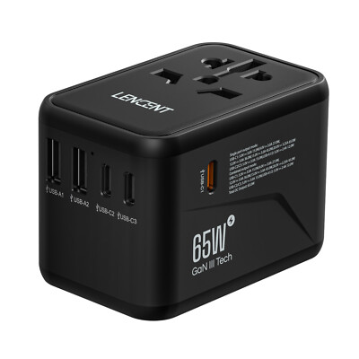 LENCENT GanIII Universal Travel Adapter w/ PD65W Super Fast Charging Type C Port
