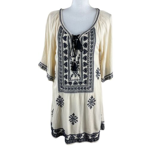 american eagle embroidered dress ivory boho short sleeve sz american eagle embroidered dress ivory boho short sleeve sz