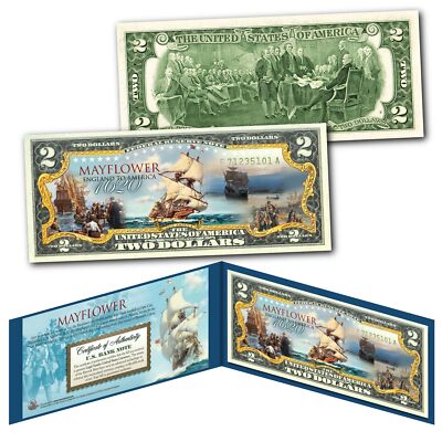 MAYFLOWER SHIP Pilgrims Sail to the New World 1620 Genuine Legal Tender $2 Bill