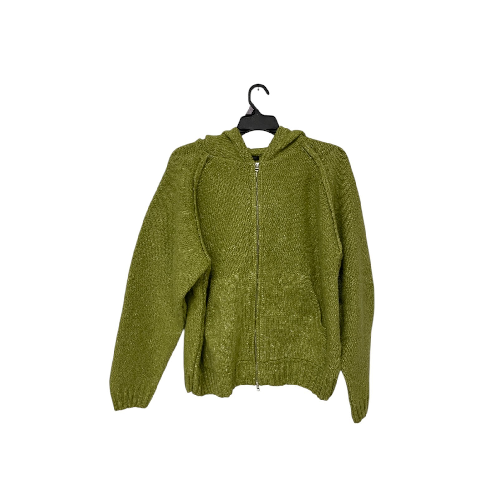 Zara Mens Sweater Size L-XL Green Knit Hooded Full Zip