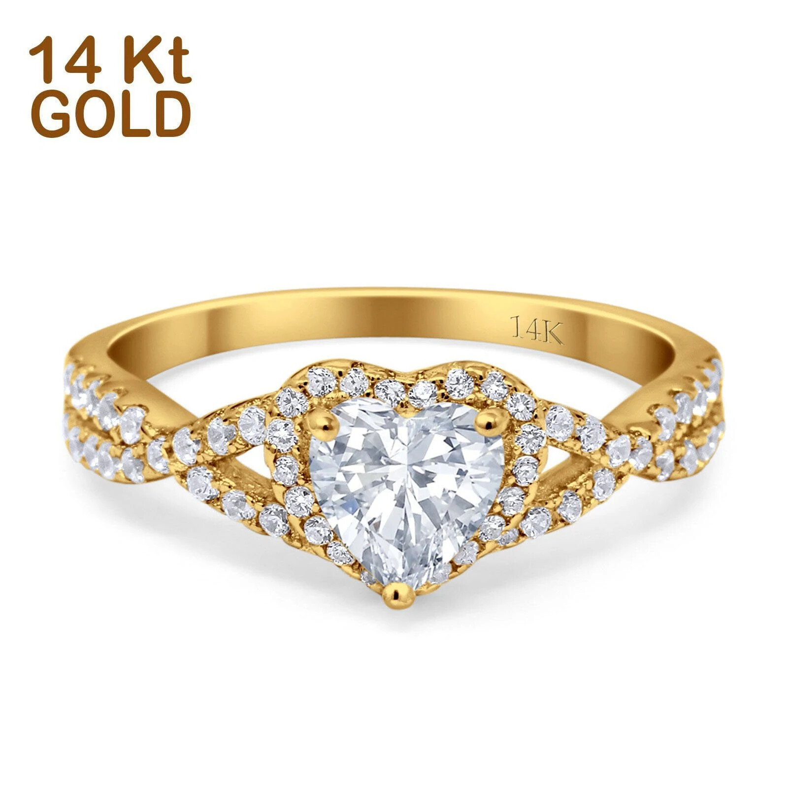 Pre-owned Blueappleco 14k Yellow Gold Heart Promise Ring Infinity Shank Round Simulated Cubic Zirconia In Silver