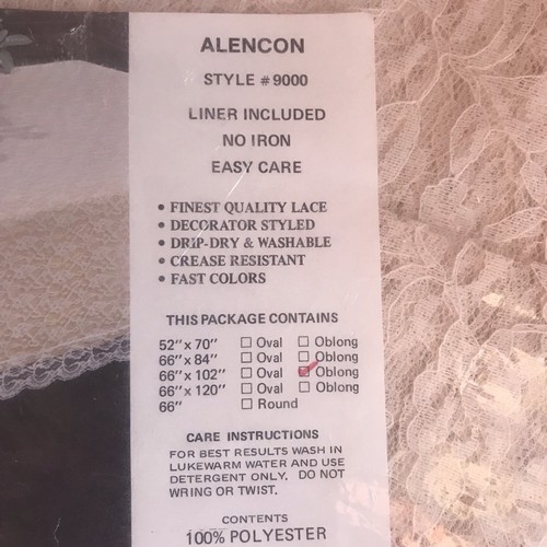 Vintage Alencon Floral Lace Tablecloth Liner Included New Oblong 66” X 102”