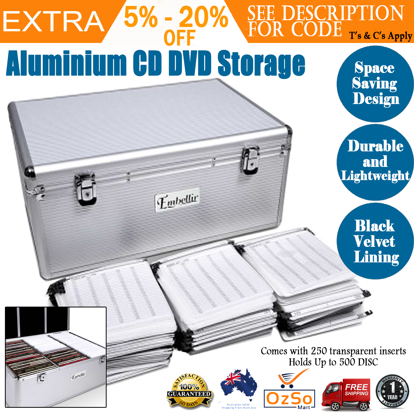 Cd Dvd Bluray Storage Case Box 500 Discs Portable Heavy Duty