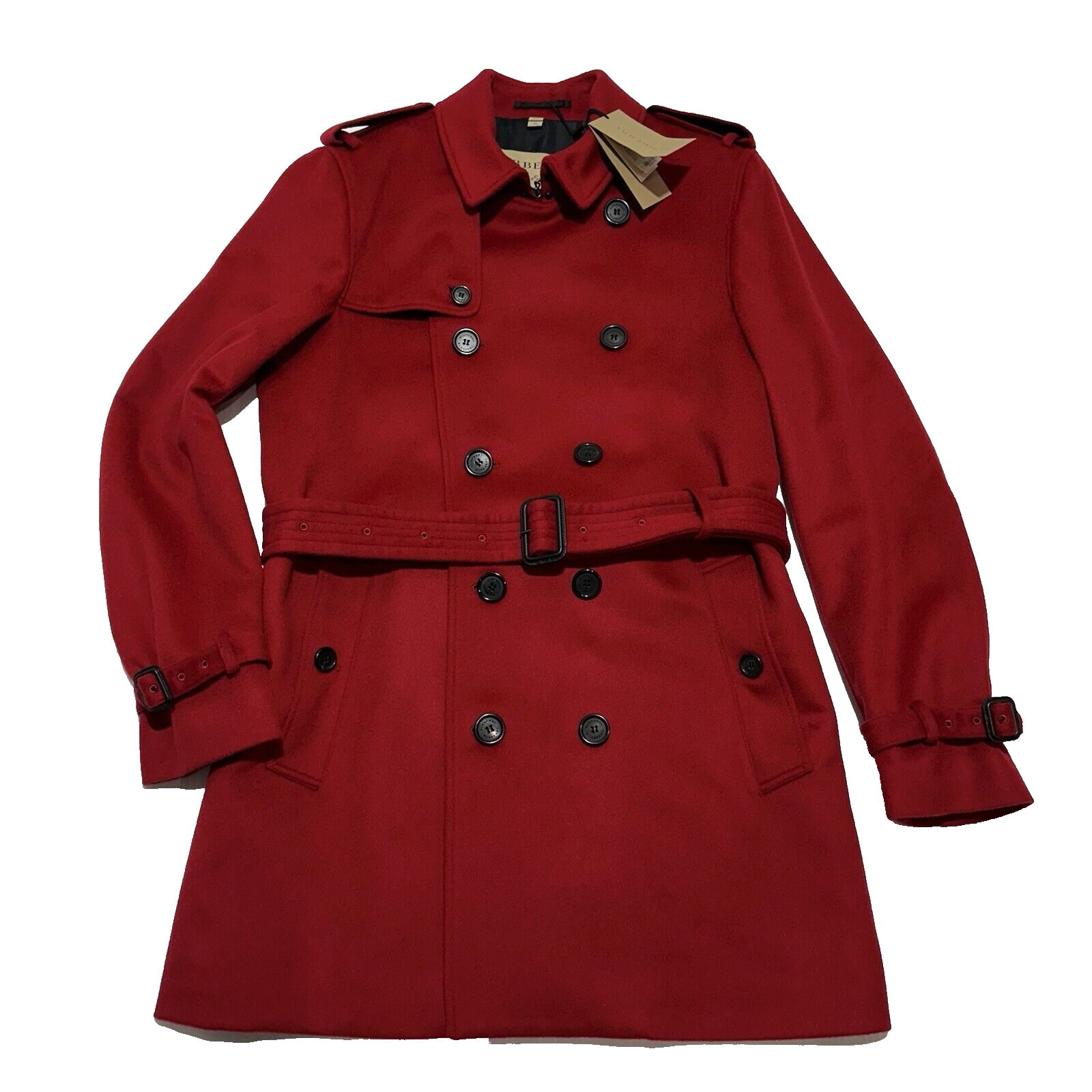 Pre-owned Burberry The Kensington Mid Length Wool Cashmere Red Coat Us 42/ L