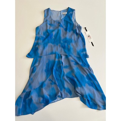 Dkny Blue Sleeveless Printed Popover Chiffon Shift Dress Size 10 NWT 