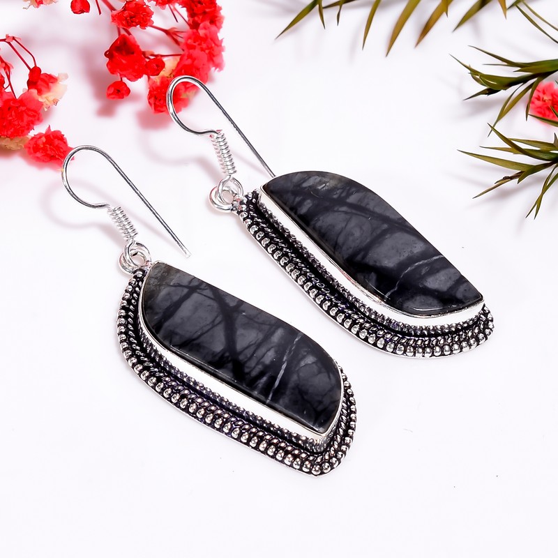 Piccaso Jaspre Vintage Handmade 925 Argent Sterling Boucles 2.1 