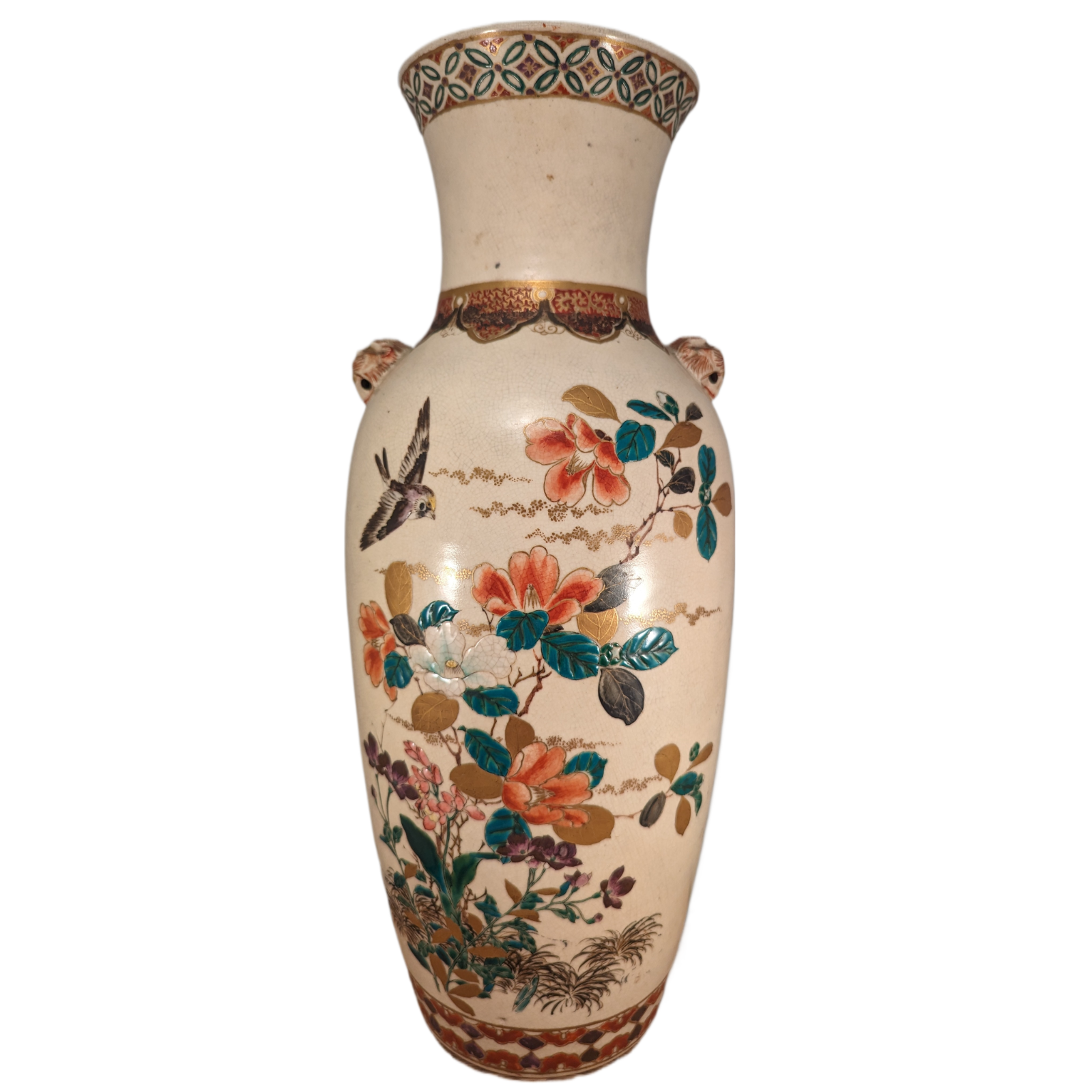 Japanese Vintage Vase 1860~70 幕末_花器_東北窯 Sakuma Totaro Mashiko Ware Bamboo Painted Vase 10.5in