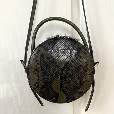 NWOT Marc Jacobs Olive Green Snakeskin Embossed Leather Circle Crossbody Bag