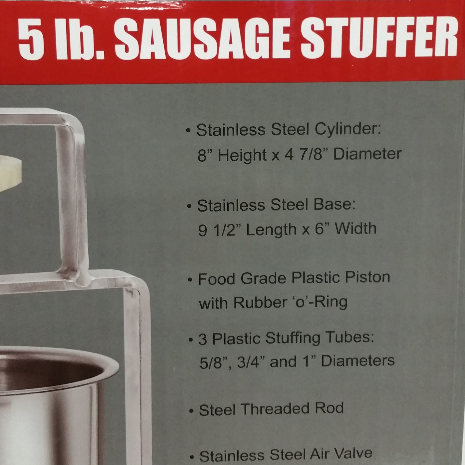 NEW The Sausage Maker, TSM 5 lb. Meat Stuffer, Stainless Steel Cylinder&Base