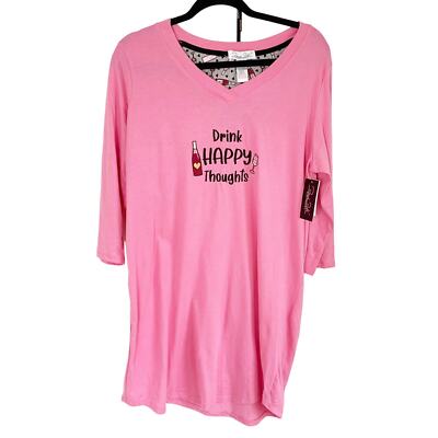 Rene Rafe Sleepwear Drink Happy Thoughts Nightgown Sleepshirt Pink NWT