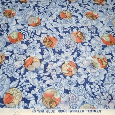 Vintage 70s Blue Floral Fabric Loose Weave Gauzy Cotton 2.25 yd