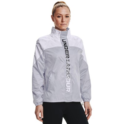 

Under Armour Recover Woven Shine Jacket Женская серо-белая спортивная одежда Windrunner, Серый, Under Armour Recover Woven Shine Jacket
