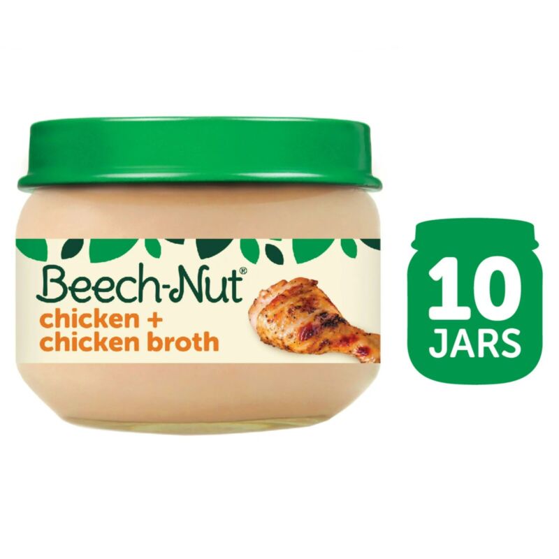Beech-Nut Stage 1 Baby Food, Chicken & Chicken Broth, 2.5 oz Jar, 10 Pack,,