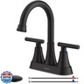 Bathroom Faucets for Sink 3 Hole, Hurran 4 inch Matte Black with Pop-up Drain and 2 Supply Hoses, Stainless Steel Lead-Free 2-Handle Centerset Faucet for Sink Vanity