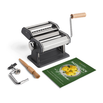 Nudelmaschine Nonna, Edelstahl + Rezeptheft, Nudeltrockner, 3 Aufsätze - Grau