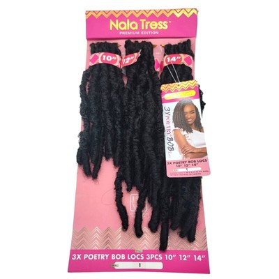 Janet Collection Crochet Braids Nala Tress 3X POETRY BOB LOCS 10 12 14 Jet Black