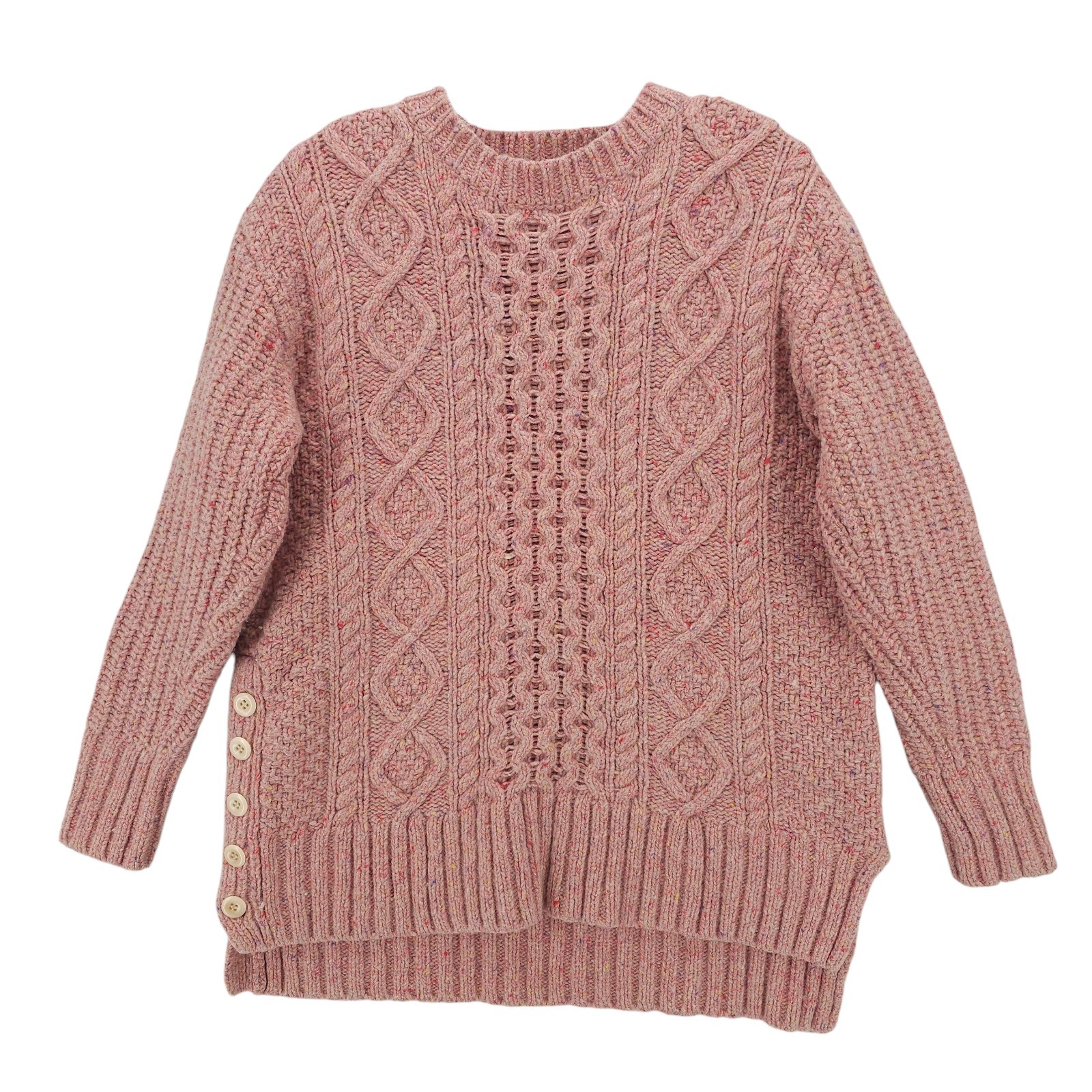 ALEX MILL Aran Cable Knit Merino Wool Alpaca Sweater Dried Rose Speckled MEDIUM