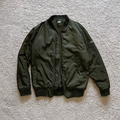 Kith NYC Classics Astor Bomber Jacket Men s XL Olive Green Satin MA-1 Dual Zip