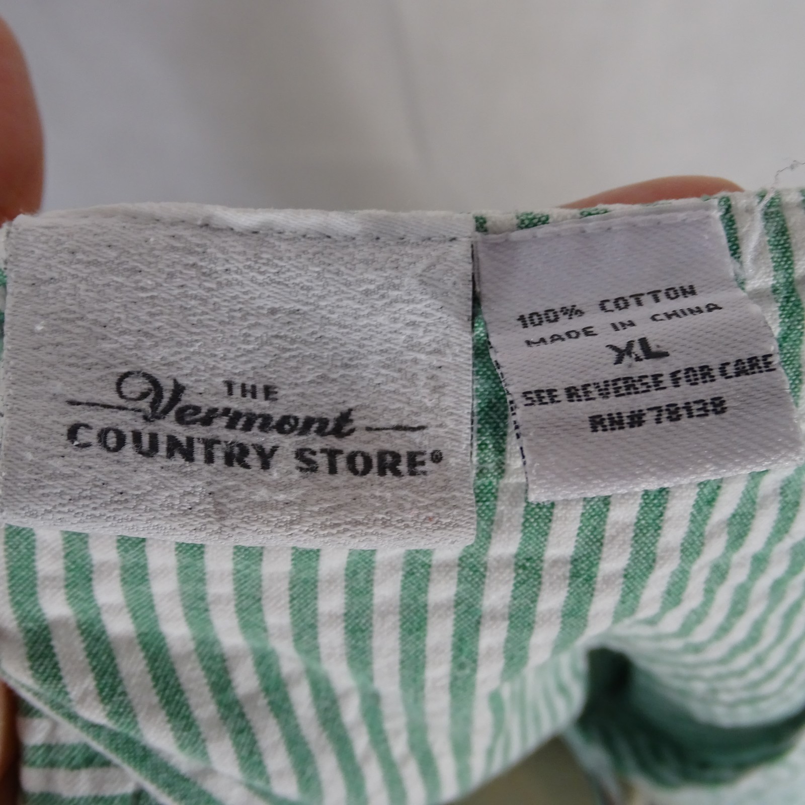 The Vermont Country Store Seersucker Sleep PJ Shirt Men Size XL Green Stripe Vtg