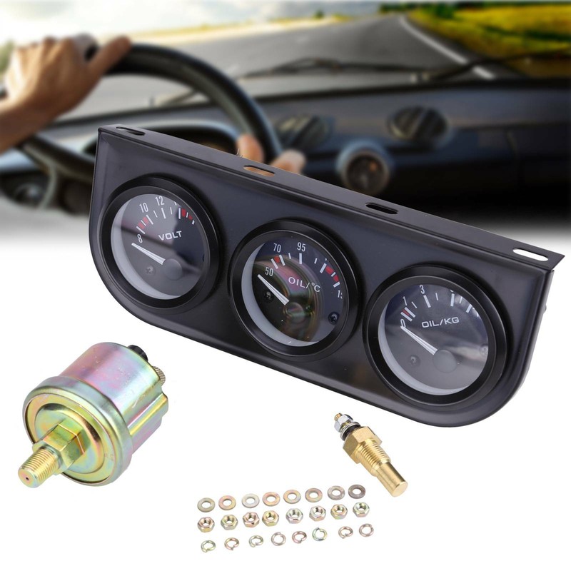 Ø52mm 3er Zusatzinstrument LED Öldruck Voltmeter Thermograph Multifunktion