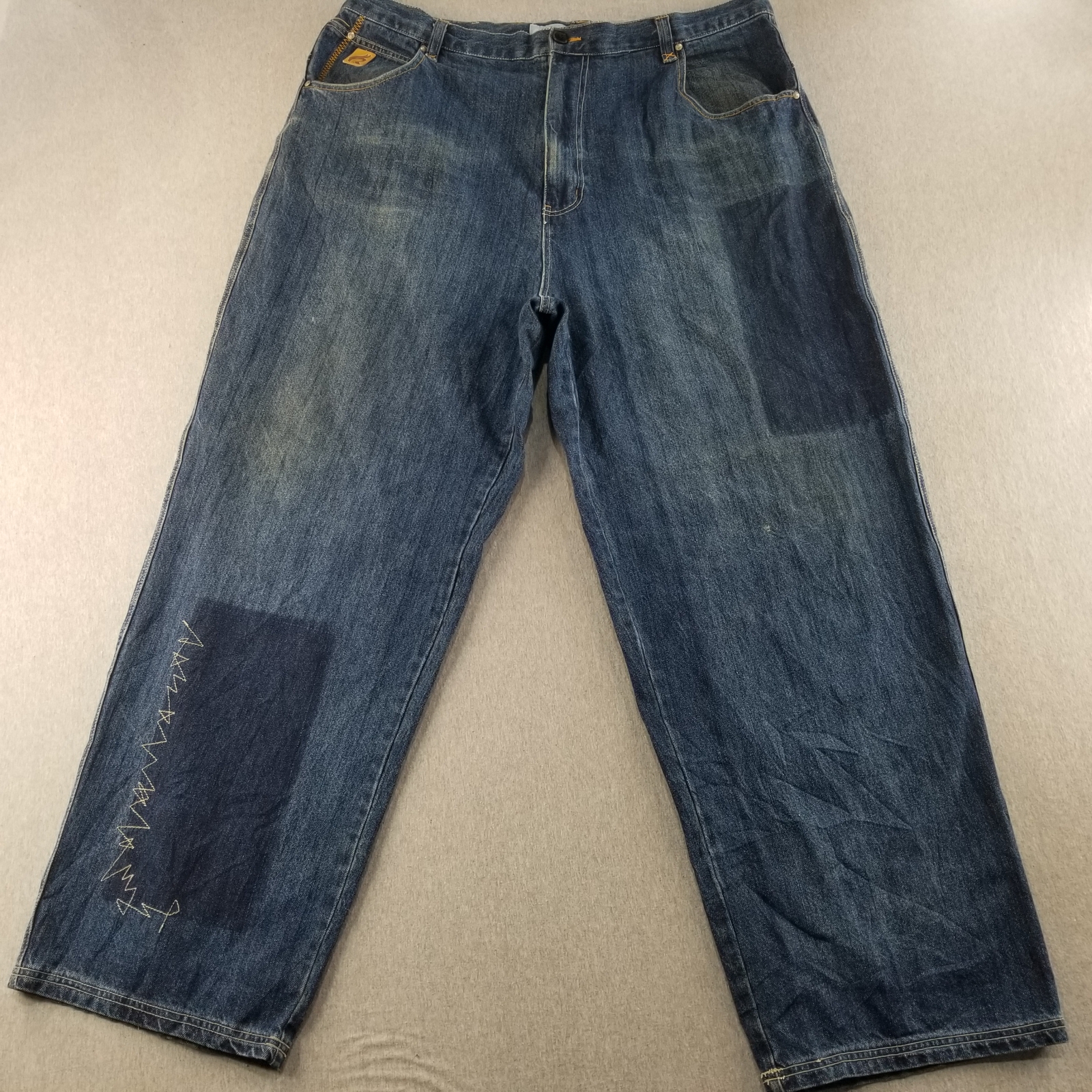 Raw Blue Jeans Men's Sz 44x32 VTG Y2K Stitch Detail Durable Med Wash Normcore