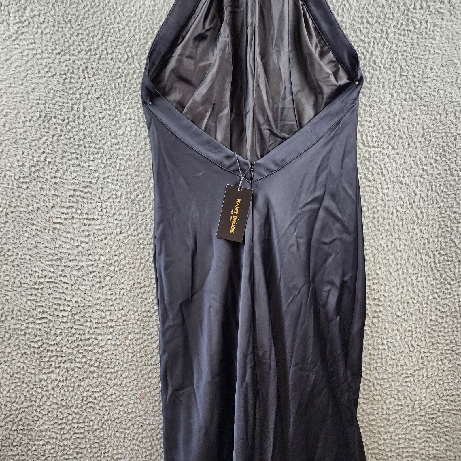 RAMY BROOK RAMY BROOK TERA RUFFLE HALTER GOWN WOMEN'S 4 NAVY HIGH-LOW HEM TIE NECK BACK ZIP