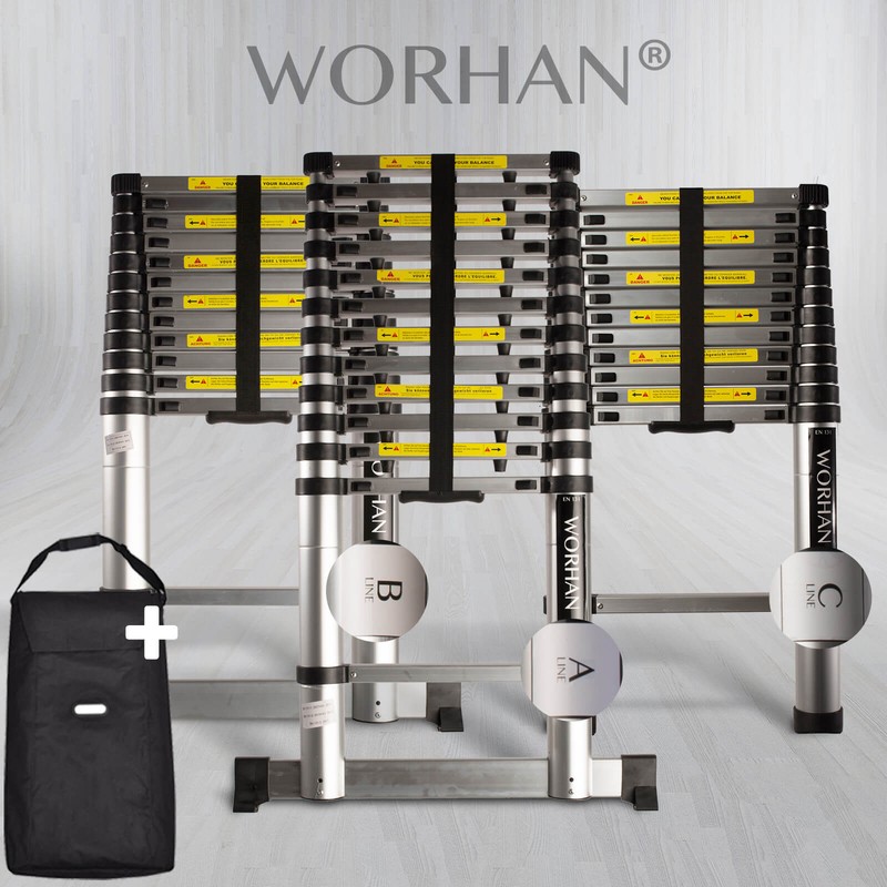 WorhanÂ® Echelle 3.8m TÃ©Lescopique Pro Aluminium AnodisÃ© Solide Extensible 380cm