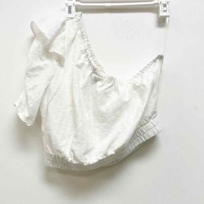 Universal Thread NWT Women's S White Eyelet One-Shoulder Ruffle Sleeve Crop Top 