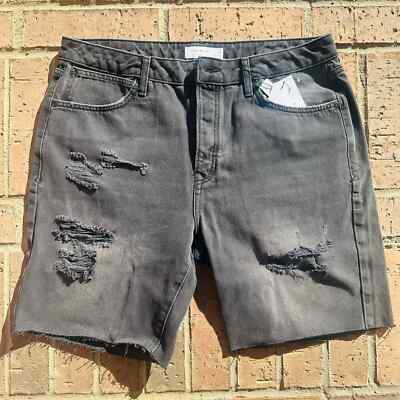 Topman Men's Black Solid Distressed Slim Fit Cut Off Denim Shorts Size W36 NWT