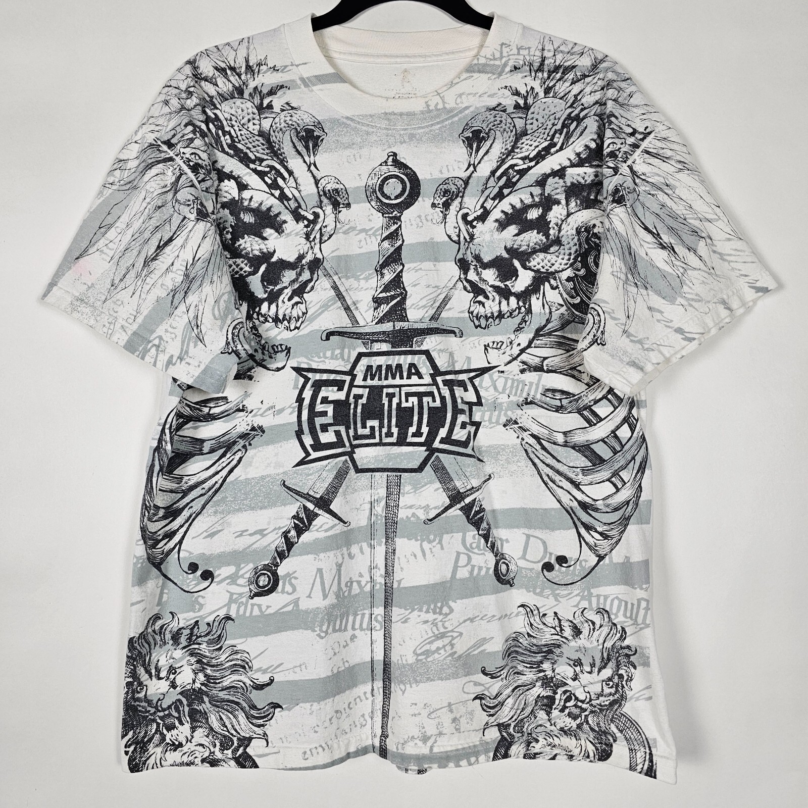 MMA elite XL ダークグレー スカル　ヴィンテージ y2k　 Tシャツ Vintage MMA Elite Shirt Mens L Gray Eagle Skull Gothic