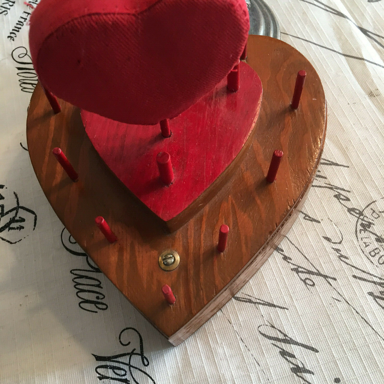 Vintage Pin Cushion Heart Handmade Thread Holder