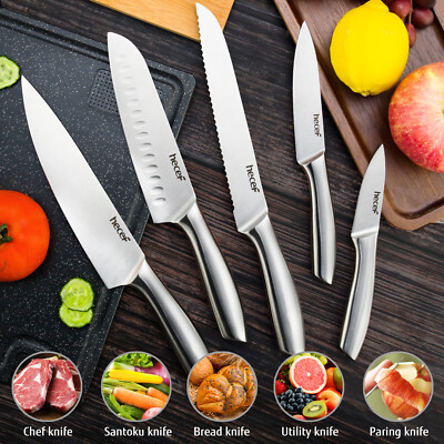 hecef Premium Kitchen Knife Set of 5 German Steel Satin Finish Extra Sharp Blade