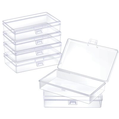 6 Pack Small Plastic Containers with Hinged Lids, Rectangle Clear Storage Box...