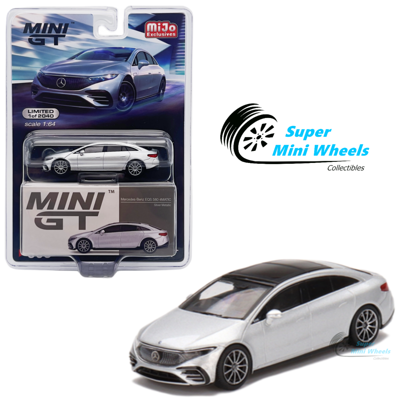 Mini GT 1:64 Mercedes-Benz EQS 580 4MATIC Silver Metallic