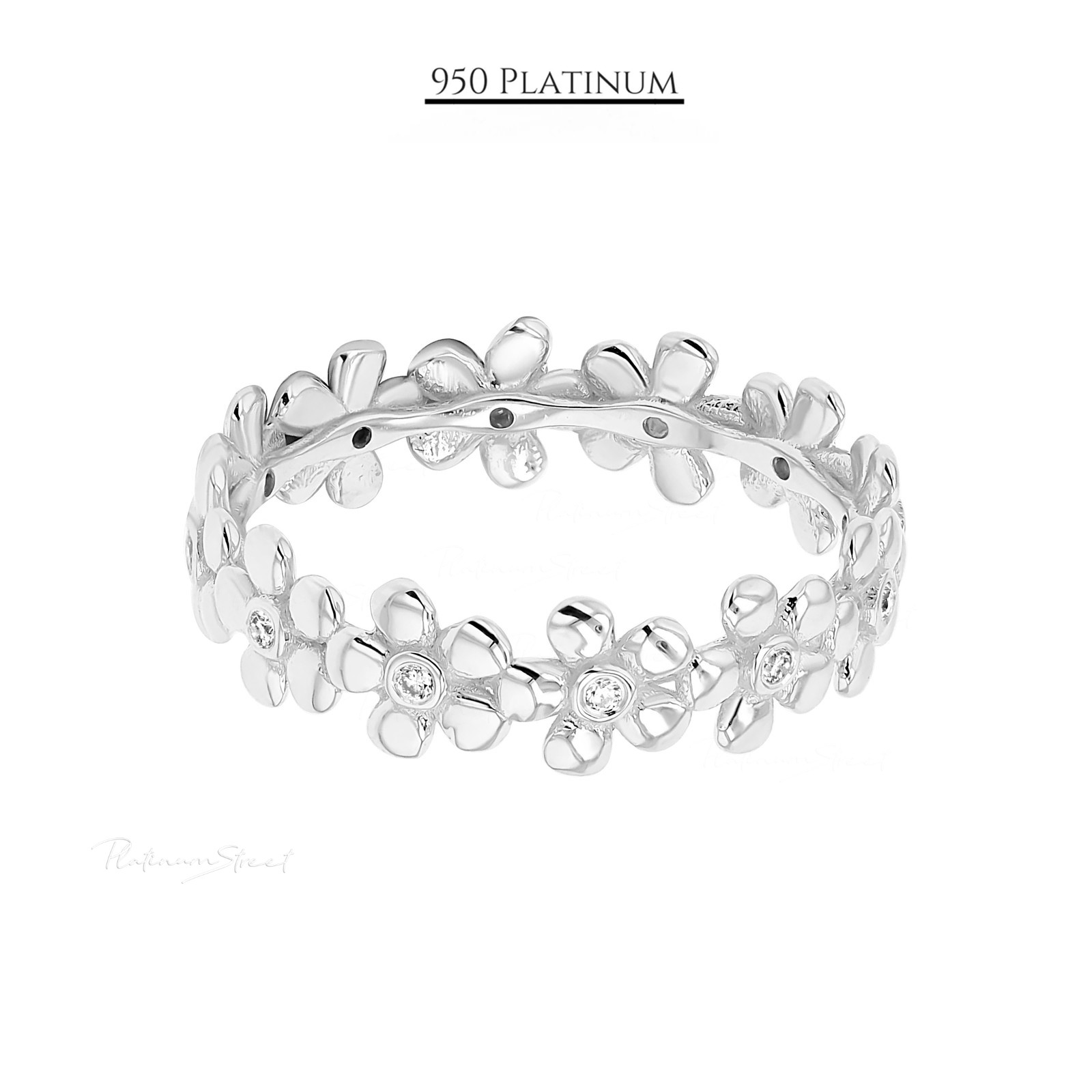 950 Platinum Diamond Flower Eternity Band - Diamond Wedding Ring for Women