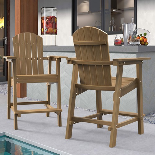 Outdoor Adirondack Chair Tall Bar Stools with Footrest Patio Lawn Poly Seat Pool