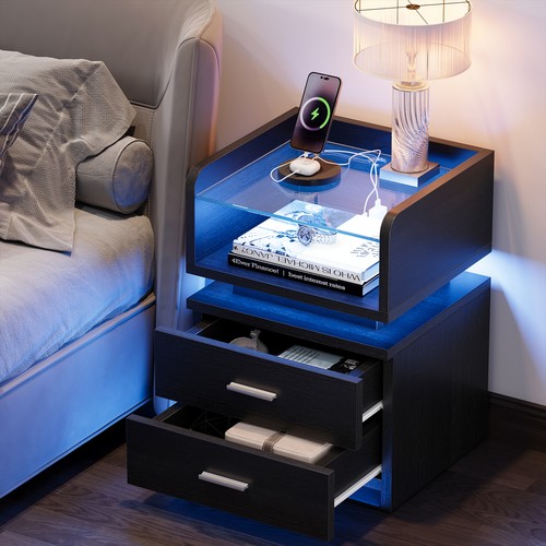 Bedside Table 2 Drawers With Charging Station And Usb Ports