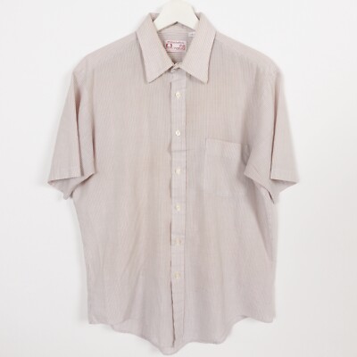 Vintage 70s Manhattan The Natural Thin Button Shirt Short Sleeve 16 Size Large