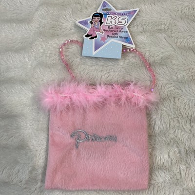 Kayla Star Princes Fun Furry Feather Princes Theme Kids Pink Beaded Strap Purse