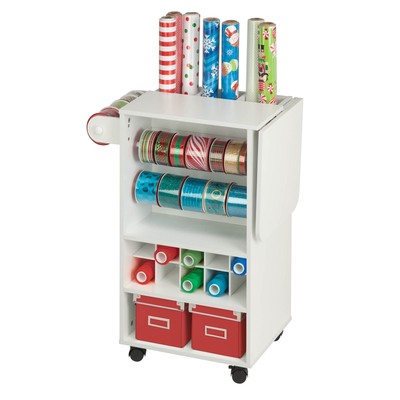 Craft Storage Cart Rolling Organizer Gift Wrapping Station White Extra Storage