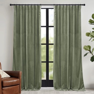 RYB HOME Sage Green Velvet Curtains 96 inch, Room Darkening Su...