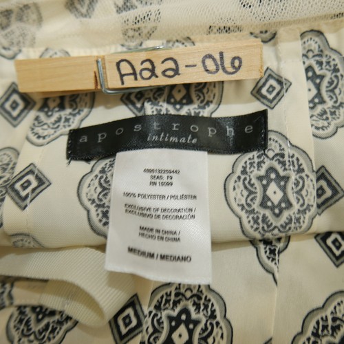 APOSTROPHE SATIN LINGERIE TEDDY BABY-DOLL NIGHT GOWN IVORY BLACK WOMENS SZ M