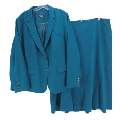TALBOTS Blue 2-Piece Skirt Suit Set Italian Flannel Wool Size 20W