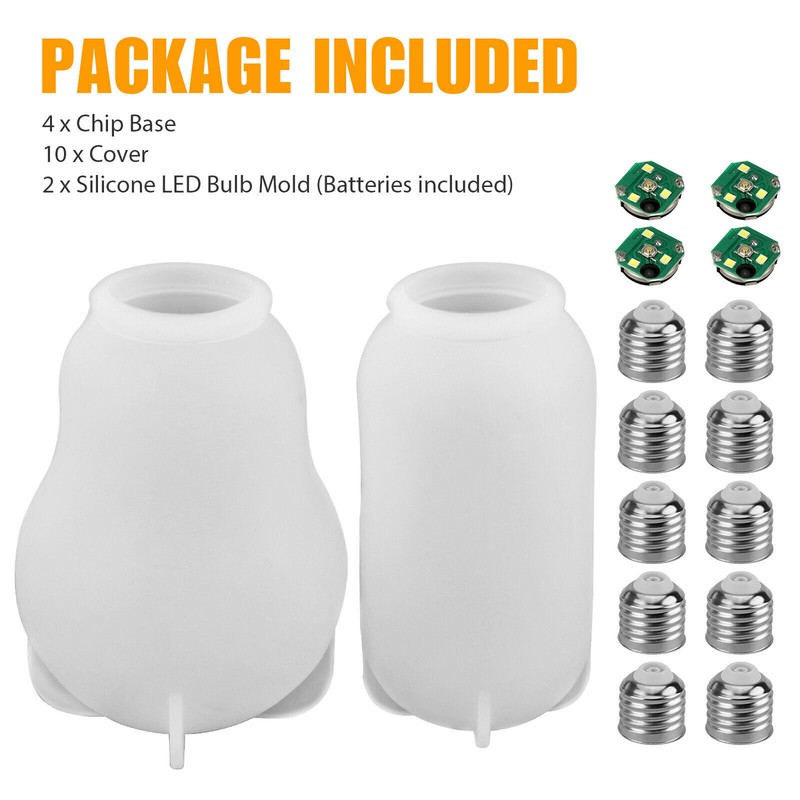 16X DIY Light Bulb Silicone Resin Mold Set Chip Base Cover LED Epoxy Craft Decor