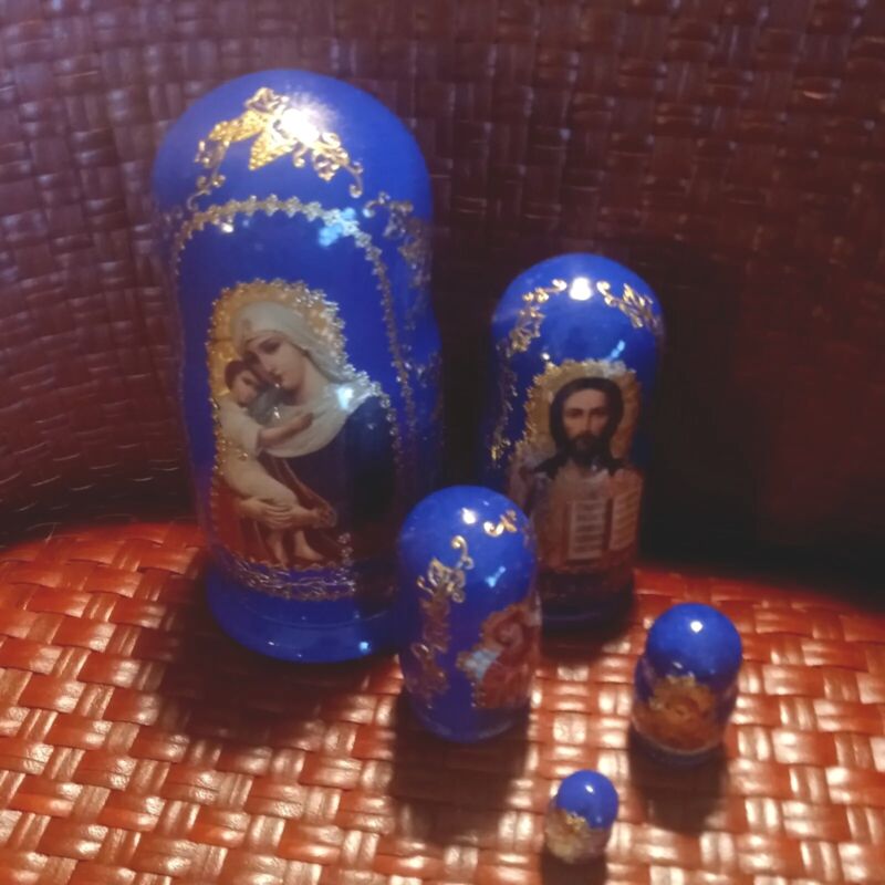 Wooden Nesting Doll Hand made 5 pieces RELIGION Set HOLY MOTHER OF GOD 7"X3.5"