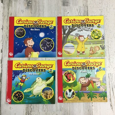 Lot of 4 Curious George Discovers Books Kids Stars Seasons Ocean Plants