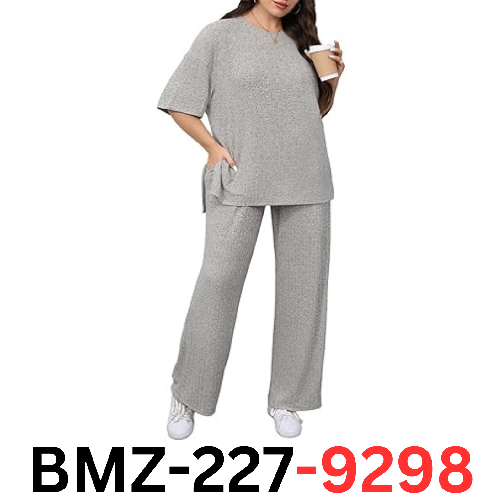 Beautife Womens Plus Size Lounge Sets Short Sleeve Tops and Wide Leg Pants, XL