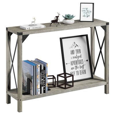 43'' Gray Sofa Table, 2-Tier Wood Console Table with Storage, Behind Couch Table